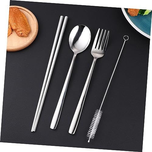 8pcs Portable Stainless Steel Tableware Set Food Grade Cutlery with Spoon Fork Chopsticks and Straws Outdoor Dining and Picnics Includes Black Carrying Bag