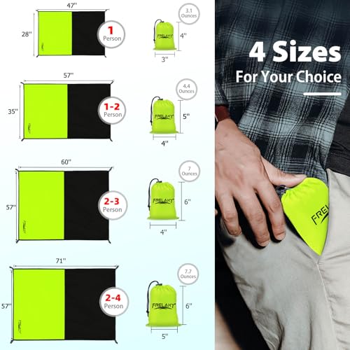 Frelaxy Pocket Picnic Blanket, Waterproof Sandproof Beach Mat, Compact Camping Tarp for Festivals, Hiking, Travel, Outdoor Recreation (Neon Green & Black, 57'' x 60'') - color: Neon Green & Black, size: 57'' X 60''