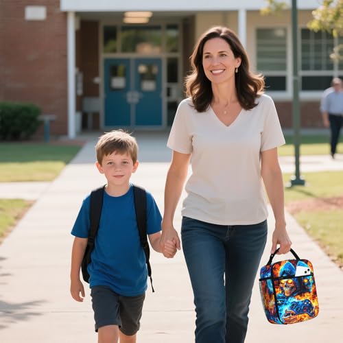 Boys Lunch Box for School Insulated Lunch Bag for Boys Girls Cool Skull Game Reusable LunchBag for School Work Office Picnic Hiking Beach Portable Lunchbox with Adjustable Strap For boys 8-12 teenager - color: two skull game