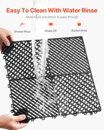 VEVOR Interlocking Drainage Mat, 15.7” x 15.7” Modular Interlocking Cushion, 24 Pcs Splicing Drainage Mats, Non-Slip PP Drainage Floor Tile and Shower Mat, for Garage, Garden, Kitchen & Outdoor, Black - color: Black, size: 15.7 x 15.7 inch