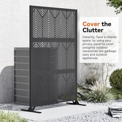 Modern Shade 4x6 FT Metal Privacy Screen with Artistic Modular Designs Decorative Patio Privacy Fence & Garden Divider, Freestanding Outdoor Metal Fence Panel, Weather-Resistant (Geo Forest) - size: 1 Panel (Geo Forest)