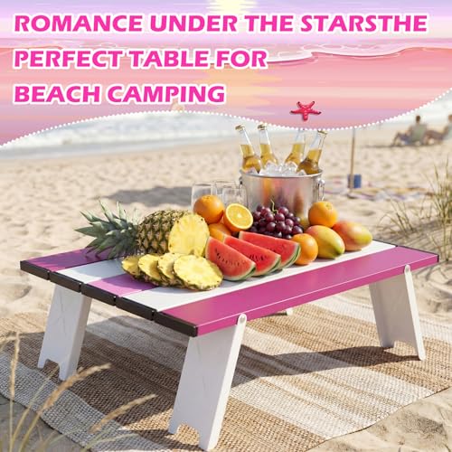 CroBlissful Beach Table Folding Camping Portable Table Striped White Aluminum Side with Carry Bag for Camping Picnics and Outdoor Activities(16x11x5 in,Pink) - color: Pink, size: 16x11x5 in