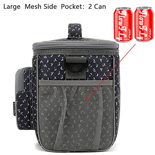 FlowFly Insulated Reusable Lunch Bag Adult Large Lunch Box for Women and Men with Adjustable Shoulder Strap,Front Zipper Pocket and Dual Large Mesh Side Pockets,Alphabet - color: Alphabet
