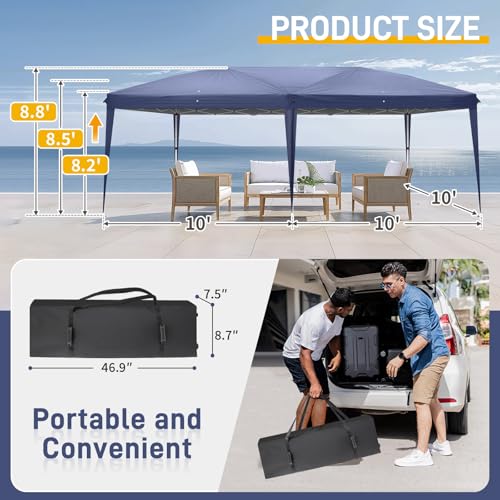VINGLI 10x20 ft Pop Up Canopy Tent with 6 Sidewalls, Outdoor Gazebo 10x20 with Carry Bag, Patio Event Tent Commercial Canopy(Blue) - color: Blue