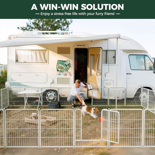 FXW Rollick Unleashed Dog Playpen for Indoor, Yard, RV Camping, 45 inch 16 Panels for Large Dogs, White│Patented - color: White, size: 45"H