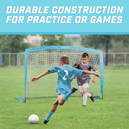 GoSports Portable Soccer Goals for Kids - 13 Color Options - Choose 4 x 3 ft or 6 x 4 ft - Team Tone Pop Up Nets for Backyard - color: Light Blue, style: 6 ft x 4 ft