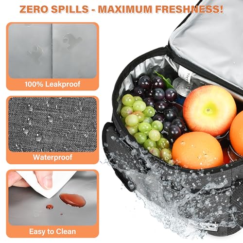 Tirrinia Insulated Lunch Bag for Women Men, Leakproof Lunch Box Containers for Adult, Work, School, Soft Lunchbox for Kids,Boys, Adult Cooler Bag for Picnic Hiking Beach,Charcoal - color: Charcoal, size: Medium -8L