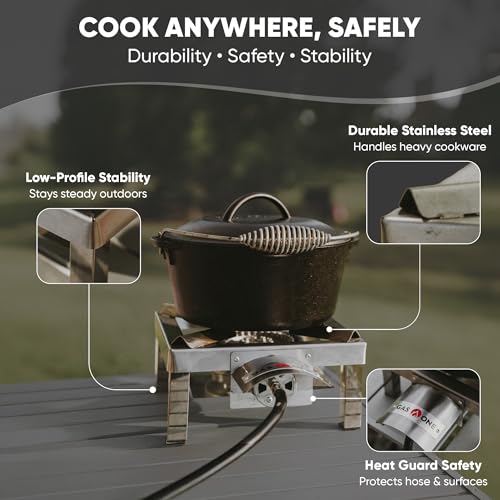 GasOne Stainless Steel Single Propane Burner - Outdoor Cooking with Heat Shield and Guard – Propane Burner Head for Camping, Tailgating, Seafood Boil, Home Brewing - Patented - color: Stainless Steel, size: Single Burner