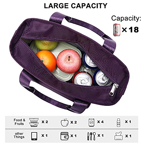 Weitars Lunch Bag for Women Work,Insulated Lunch Box Extra Large Lunch Tote Bag,Wide-Open Tote Cooler Bag With Removable Shoulder Strap with Side Pocket,Lunchbag For Picnic Hiking Beach - color: Purple