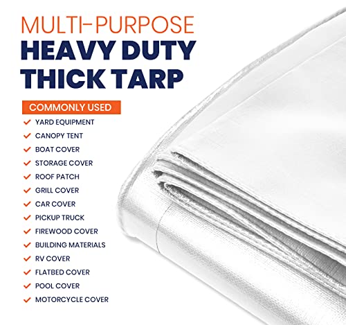 Extra Heavy Duty 14 Mil Tarp Cover, Waterproof, UV Resistant, Rip and Tear Proof, Poly Tarpaulin with Reinforced Edges for Roof, Camping, Patio, Pool, Boat (White 6′ X 8′) - color: White-14 Mil, size: 6′ X 8′