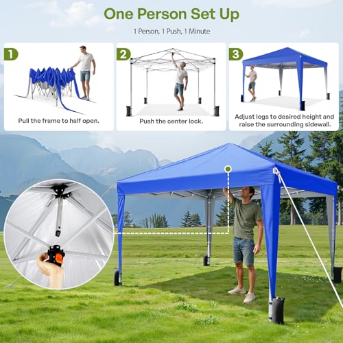 10x10 Pop Up Canopy with Sidewalls, Instant Portable Canopy Tent with Carry Bag for Commercial Events, Camping, Parties - Blue - color: Blue