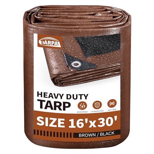 TARPAL Tarp 16x30 Feet Large Tarps Heavy Duty Waterproof 10mil Multipurpose Protective Cover Waterproof,Snow or UV Protection,Durable Reinforced Edges(Brown/Black) - color: Brown/Black, size: 16x30 Feet-Finished size