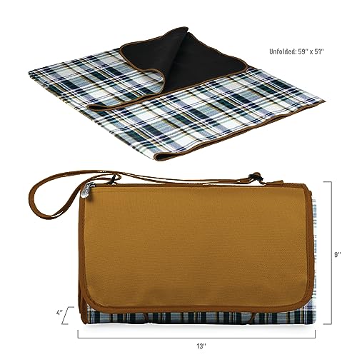 PICNIC TIME Outdoor Picnic Blanket Tote, 59"x51" Foldable Beach & Camping Blanket with Soft Fleece, Water-Resistant Bottom, Adjustable Strap & Zippered Pocket (English Plaid, Beige Flap) - color: English Plaid