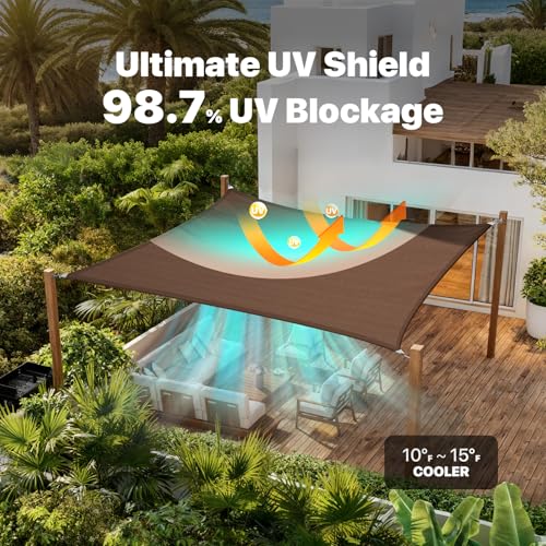 ColourTree Super Ring 8' x 12' Brown Rectangle Sun Shade Sail, Commercial Grade UPF50 Canopy, Reinforced Corners & Edges, 260 GSM Fabric Heavy Duty -5 Years Warranty (We Make Custom Size)