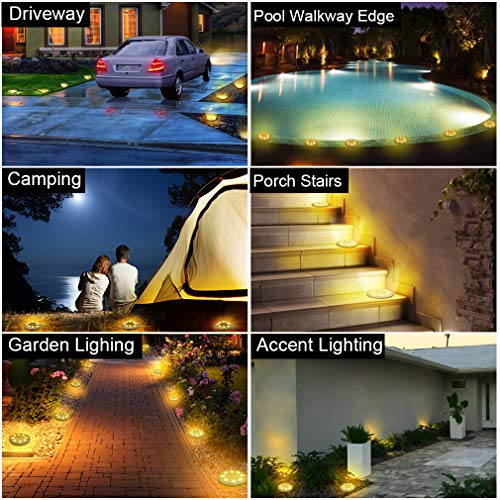 Solar Powered 8 Pack Outdoor LED Disk Lights - IP68 Waterproof, Non-Slip, Wear-Resistant Pathway Lights (Warm White) - size: 8 Pack
