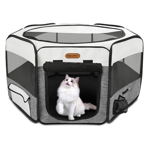 Seiyierr Dog Playpen, Portable Pet Play Pen Foldable Carrying Case, Puppy Pens Outsid for Small Cat Indoor/Outdoor, Removable Mesh Shade Cover - color: Grey, size: Extra Large