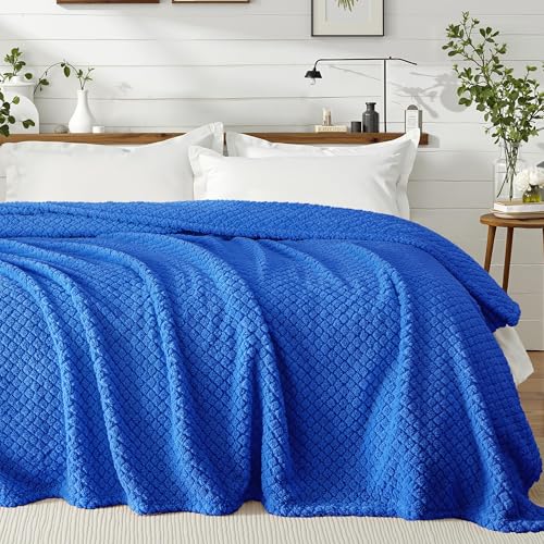 Exclusivo Mezcla Queen Size Fleece Blanket for Bed, Extra Soft Warm Decorative Fuzzy Blanket for Women, Lightweight Cozy Bedding Blankets, 90x90 Inches, Cobalt Blue - color: Cobalt Blue, size: Queen ( 90x90 IN )