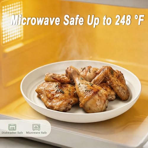 Wheat Straw Plates 10 Inch, Reusable Plastic Plates Set for 8, Unbreakable Dinner Plates for Salad, Noodle, Microwavable Plates for Kitchen, Outdoor, Camping, RV - White - color: White, size: 10 Inch