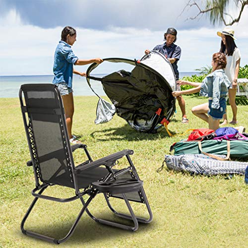 FDW Zero Gravity Chairs Set of 2 Black Lounge Patio Chairs Outdoor Yard Beach with Cup Holders, Black - color: Dark Black