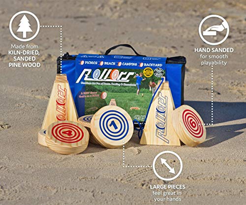 Rollors Backyard Set - Lawn Game for Summertime Fun, Reunions, Camping, Parties, BBQs, Picnics & Beach Days All Wood Outdoor Yard Game Combining Horseshoes, Bocce Ball & Bowling