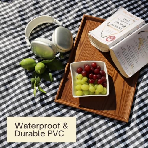 Cute Gingham Picnic Blanket, Waterproof Foldable, in Large 80x60in and Extra Large 80x80in, Portable Compact Beach Blanket, Oversized XL Outdoor Mat - color: Black, size: Large