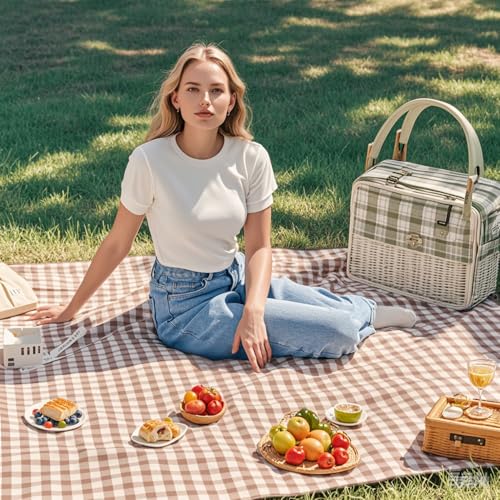 Wind Tour Waterproof Picnic Blanket with Carry Strap - Foldable Sandproof Outdoor Mat for Camping, Beach, Park - 59" x 71",Grey Grid (Two Mat Set) - color: 59” X 71“,grey Grid (Two Mat Set)