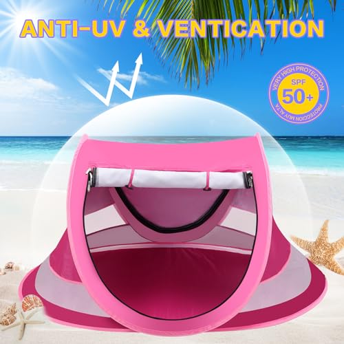 Baby Beach Tent, Pop Up Toddler Travel Bed for Boys or Girls, Sun Shade for Toddler Camping, Infant Portable Sun Shade, Summer Beach Baby - style: Pink Baby Tent