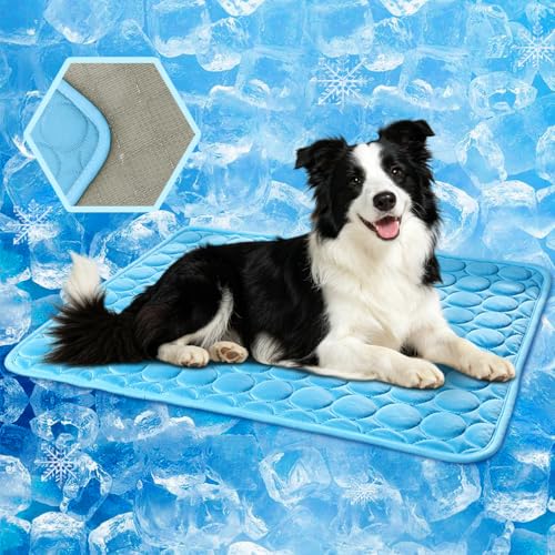 Washable Dog Cooling Mat Ice Silk Cooling Mat for Dogs Pet Self Cooling Pad Blanket Dog Cool Pad for Indoor & Outdoor Car Seats (Blue, 16x12 in)