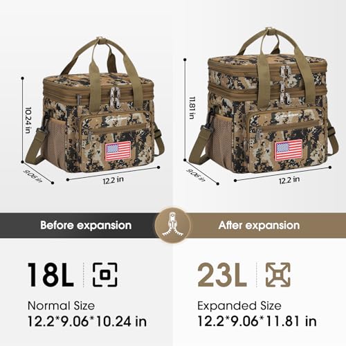 Maelstrom Lunch Box, 23L Insulated Lunch Bag, Expandable Double Deck Cooler Bag, Lightweight Leakproof Tote Bag With Side Tissue Pocket, Suit For Men and Women (I Camouflage with DIY Hook-and-Loop) - color: I Camouflage with DIY Hook-and-Loop