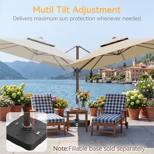 10x13 FT Wood Pattern Patio Umbrella, Large Deluxe Cantilever Rectangular Double Top Heavy Duty Offset Umbrellas with 360° Rotation, Outdoor shade for Garden Deck Pool Patio, Beige - color: Beige, size: 10x13 FT Wood