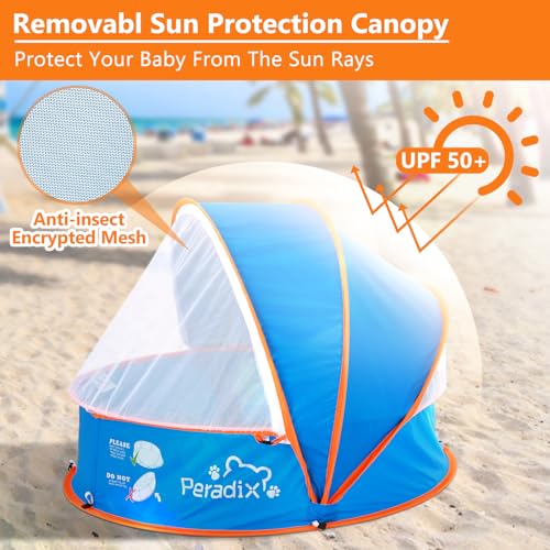 Peradix Paddling Pool for Kids & Pets Infant Ball Pit Tent, Baby Beach Tent, Toddler Wading Pool UV Sun Shelter Canopy with Mosquito Net, Portable Pop Up Tent Summer Beach Toys for Child - color: Blue-orange