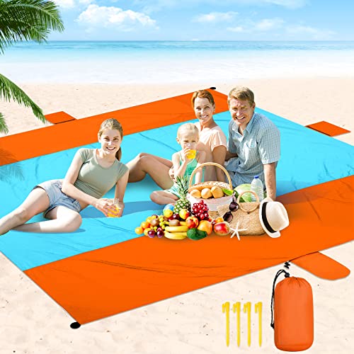 Beach Blanket Waterproof Sandproof Beach Mat 10 x 9ft Extra Large Quick Drying Oversized Lightweight Sand Free Outdoor 120"×108" Picnic Blanket for Vacation Camping Hiking - color: Orange