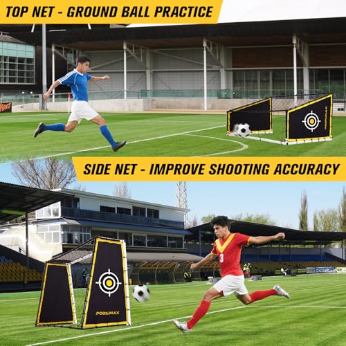 PodiuMax 4 in 1 Soccer Goal & Rebounder, 7x5ft Rebound Net with Upgrade Frame, Steel Ground Pass Net for Backyard Park Field, Soccer Kick Back Trainer for High Passing, Low Passing & Shooting Training