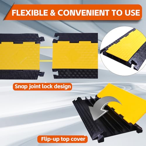 2PACK 3 Channel Cable Protector Ramp, Heavy Duty Rubber Driveway Cord Cover, Anti-Slip Wire Protector for Cables & Hoses, Indoor/Outdoor Safety Cover for Warehouse Garage - style: 3Channel x 2Pack