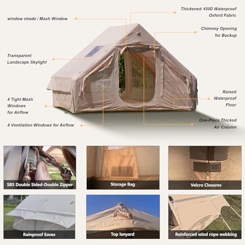 SENLEETO Inflatable Tents for Camping, Large Inflatable Camping Tent with Hand Pump, Easy Setup Tents for 4-6 People, Portable Glamping Tent - size: Ultimate-118 inch*82.6 inch*78.7 inch/4-6 People