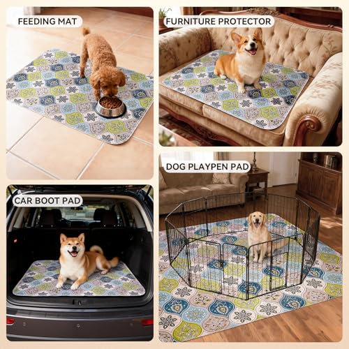 Washable Pee Pads for Dogs, Stylish Absorbent Reusable Training Dog Pads, Non-Slip and Leak-Proof Puppy Pads, Potty Pads for Crates, Whelping, Playpen, Bed and Floors, Cream/Multi 2 Pack 18" x24" - color: Cream/Multi, size: 18" x 24" 2PACK