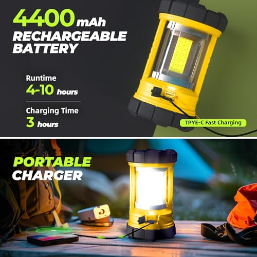 Camping Lantern 3000LM, LED Lanterns for Power Outages with 4400mAh Phone Charger, Impact-Resistant Rechargeable Lantern, 5 Light Modes Waterproof Lantern for Hurricane Emergency(Orange) - style: 1-Orange
