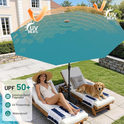 AreShark 9 FT Patio Umbrella for Outdoor, Outdoor Table Umbrella with Push Button Tilt and Crank, Outdoor Patio Umbrellas with 8 Sturdy Ribs for Market, Garden, Pool (Lake Blue) - color: Lake Blue, size: 9ft