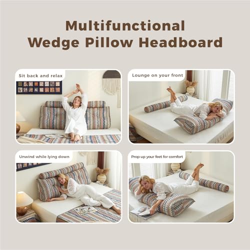 Medical health care bedside pillow, sponge headboard, queen latex long strip pillow, disable and washable reading bedside backrest pillow, short backrest sofa pillow - color: Twilight Bloom, size: Queen