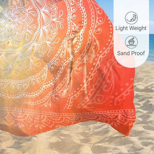 Sunlit Silky Soft Sand Proof Beach Blanket 106"x81" / 85"x72" Sand Proof Mat with Corner Pockets and Mesh Bag for Beach Party, Travel, Camping and Outdoor Music Festival, Mandala - color: Orange Blue, size: 120"x108"