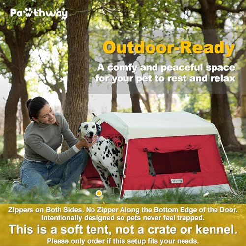 Dog Tent Cotton Fabric, Aluminum Poles and Camping Mat, Outdoor Weatherproof, Dog House Outdoor, Breathable with 2 Side Windows, Portable and Collapsible (Red, Large) - color: Red, size: Large, 39.4''L x 31.5''W x 26.4''H