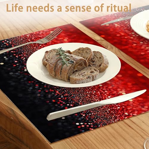 Placemats12x18 Inch,Red Black Gradienr Placemats,Glitter Kitchen Dining Coffee Table Mats Set of 6 for Home Indoor Outdoor Party - color: Red Black Gradienr,glitter
