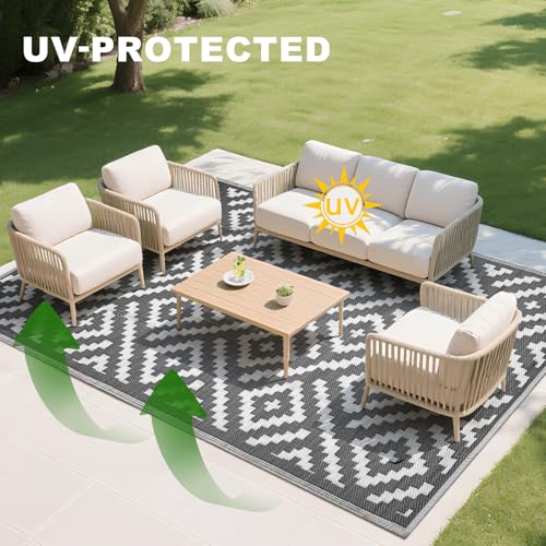 RURALITY Outdoor Rugs 6x9 Feet for Patios Clearance,Plastic Straw Waterproof Mats for Backyard,Porch,Deck,Balcony,Grey&White - color: Cross-grey&white, size: 6' x 9' (Rectangular)