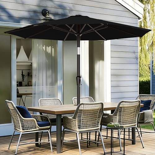AreShark 9 FT Patio Umbrella for Outdoor, Outdoor Table Umbrella with Push Button Tilt and Crank, Outdoor Patio Umbrellas with 8 Sturdy Ribs for Market, Garden, Pool (Black) - color: Black, size: 9ft