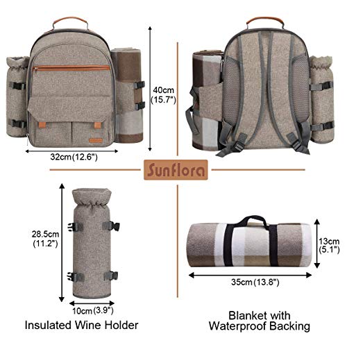 Sunflora Picnic Backpack for 4 Person Set Pack with Insulated Waterproof Pouch for Family Outdoor Camping (Brush Beige) - color: Brush Beige, size: 4 person