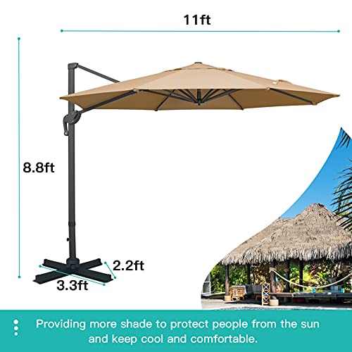 Sunnyglade 11Ft Cantilever Patio Umbrella Deluxe Offset Umbrella 360°Rotation & Integrated Tilting System Heavy Duty Patio Hanging Umbrella for Market Garden Deck Pool Backyard Patio (Tan, 11 ft) - color: Tan, size: 11 ft