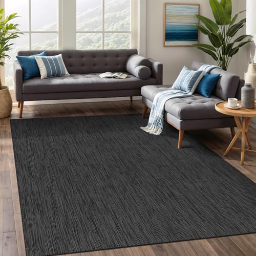 Beverly Rug Indoor Outdoor Rug 5x7, Washable Outside Carpet for Patio, Deck, Porch, Solid Modern Area Rug, Water Resistant, Dark Gray - color: Solid - Dark Gray, size: 5' x 7' (Rectangular)