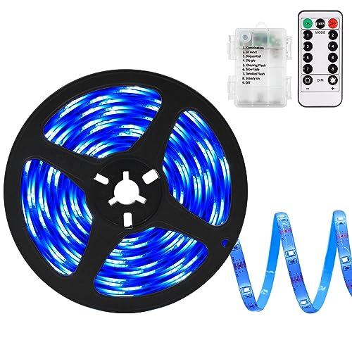 echosari Blue Led Strip Lights Waterproof Battery Operated with Remote, 8 Modes, Dimmable, Timer, Self-Adhesive, Cuttable, 3M 90Led Battery Strip Led Light for Indoor Outdoor Decor - color: Blue, size: 9.8Ft