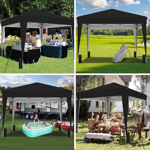 SANWAY 10x10 Pop up Canopy Tent, One-Button, Outdoor Instant Canopy Protable for Events, Camping, Parties, Vendor, Beach Tent - Black - color: Black