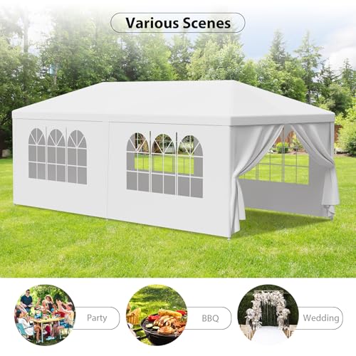 LEMY Gazebo Tent, Outdoor Canopy Shelter with Removable Sidewalls and Windows, Waterproof Heavy Duty Canopy for Patio, Garden, Party Wedding, 10' x 20', White - size: 10' x 20'